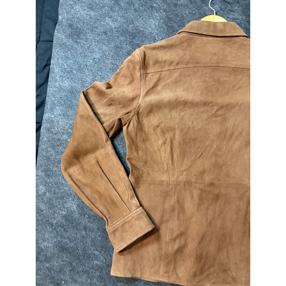 Womens Brown Suede Leather Button Front Shirt Jacket Long Sleeve Size M - Picture 11 of 16